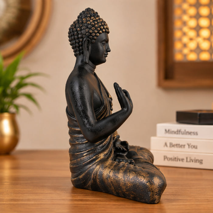 Resin 14'' Black Buddha (Aashirwad)