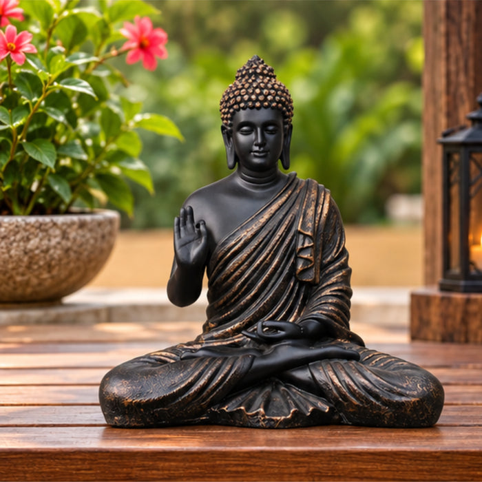 Resin 14'' Black Buddha (Aashirwad)