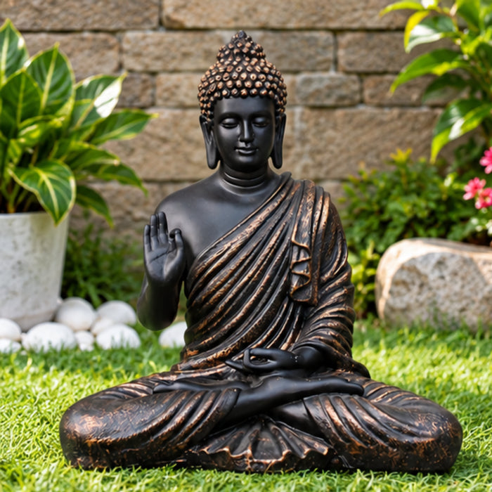 Resin 14'' Black Buddha (Aashirwad)