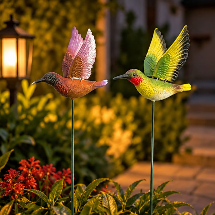 Vibrant Hummingbird Garden Stakes (Set of 2) – Red & Yellow Flying Bird Sticks for Garden Beds, Flower Boxes & Lawn Arrangements
