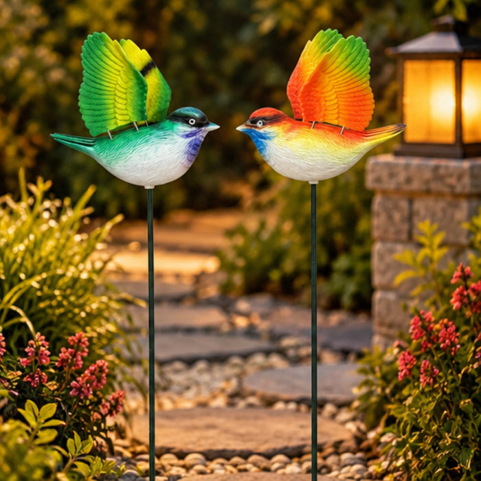 Vibrant Flying Bird Garden Stakes (Set of 2) – Green & Orange Songbird Stick, Patio & Fls for Gardenowerbed Decor