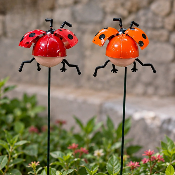 Whimsical Ladybug Garden Stakes (Set of 2) – Red & Orange Metal Stem Sticks for Potted Plants & Flower Beds