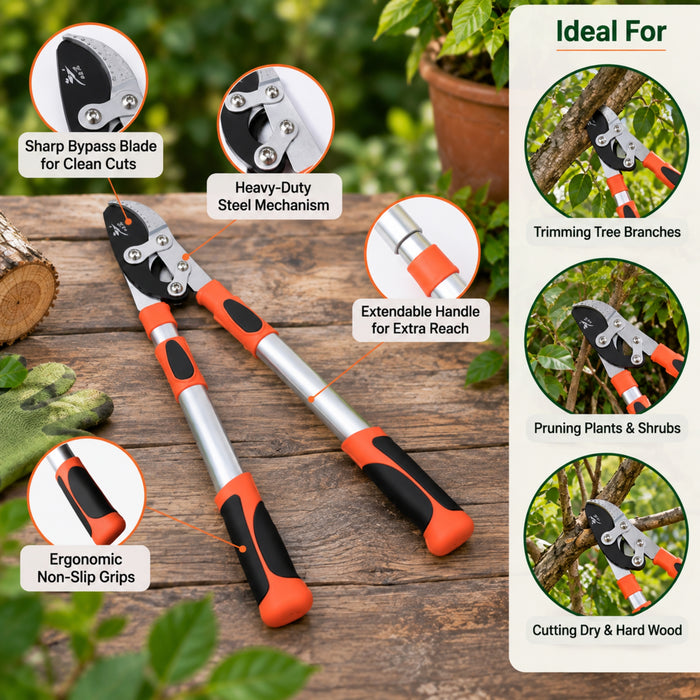 Heavy-Duty Extendable Bypass Lopper with Ergonomic Grips – Branch & Stem Pruning Tool