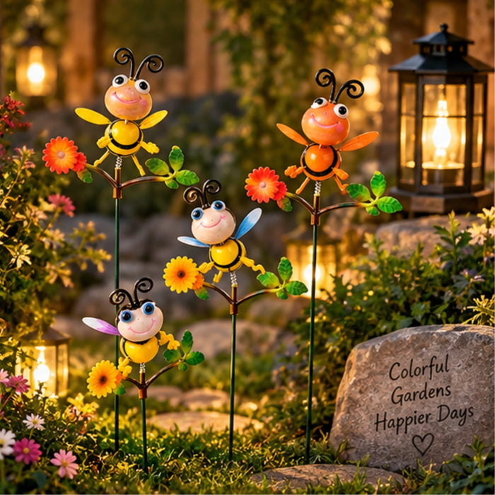 Set of 4 Whimsical Metal Bee Garden Stakes