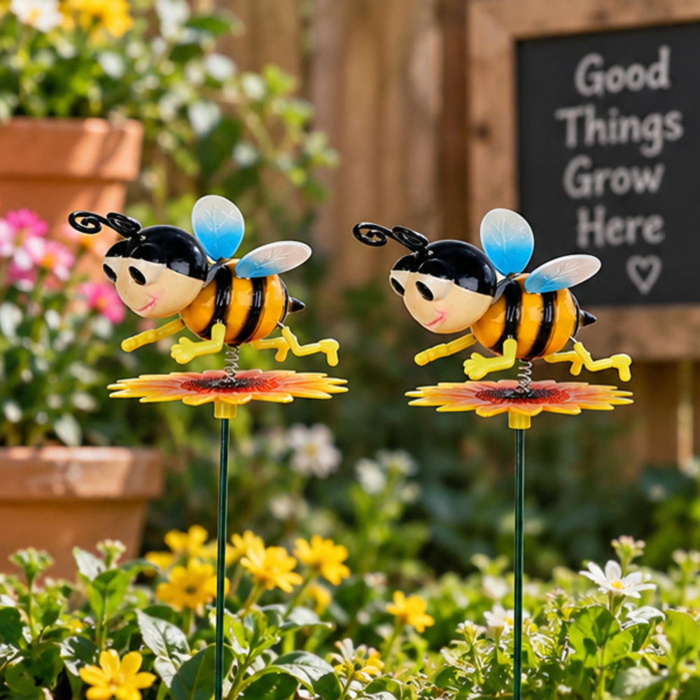 (Set of 2) Plastic Animated Bee on Sunflower