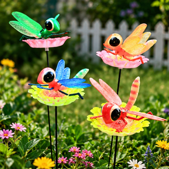 (Set of 4) Dragon Fly on Flower Sticks