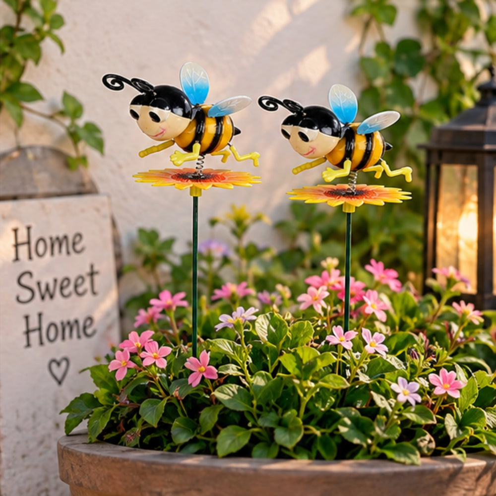 (Set of 2) Plastic Animated Bee on Sunflower