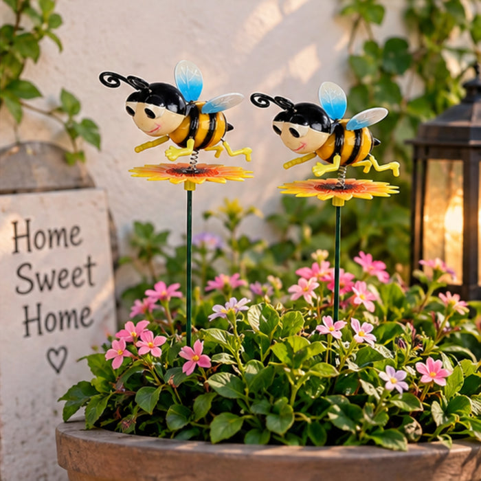 (Set of 2) Plastic Animated Bee on Sunflower