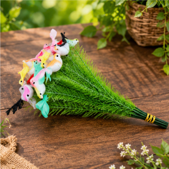 Artificial Sparrow and Greenery Decorative Bunch