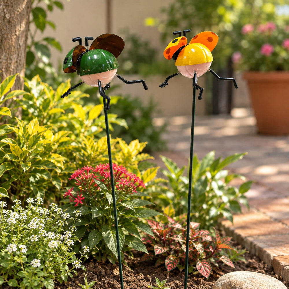 Decorative Ladybug Garden Stakes (Set of 4) – Colorful Beetle Plant Pot Sticks, Weather-Resistant Insect Figurines for Outdoor Yard, Lawn & Patio