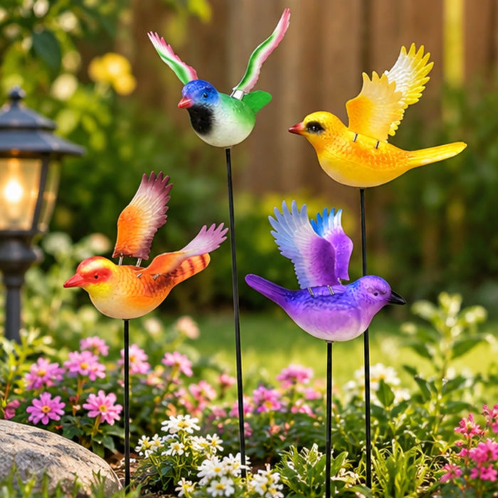 Vibrant Wing-Flapping Garden Bird Stakes - Set of 4