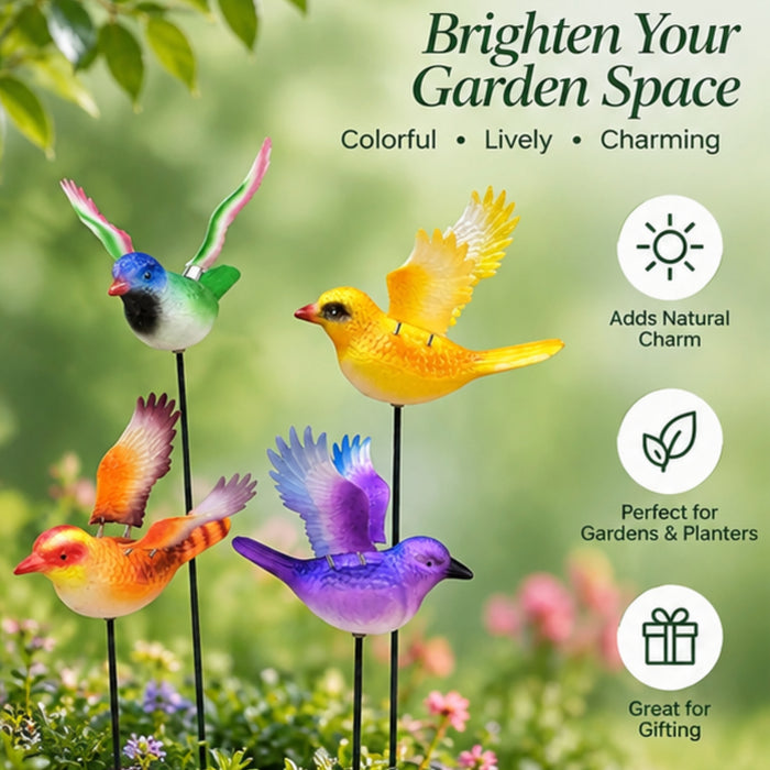 Vibrant Wing-Flapping Garden Bird Stakes - Set of 4