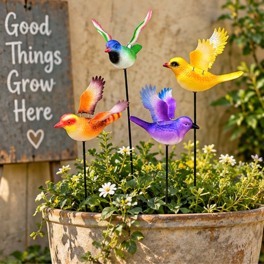 Vibrant Wing-Flapping Garden Bird Stakes - Set of 4