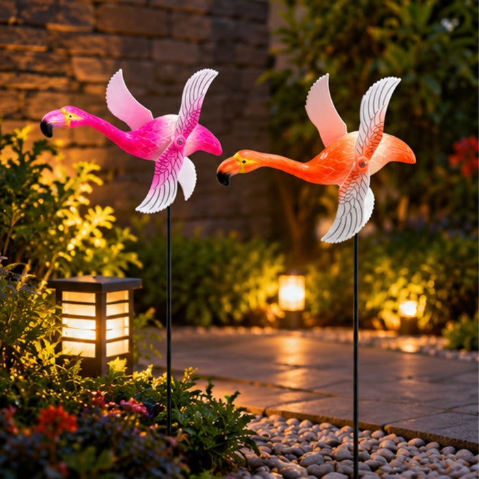 Whimsical Flying Flamingo Wind Spinners (Set of 2) – Pink & Orange Kinetic Garden Stakes for Lawn, Balcony & Pathway Decor