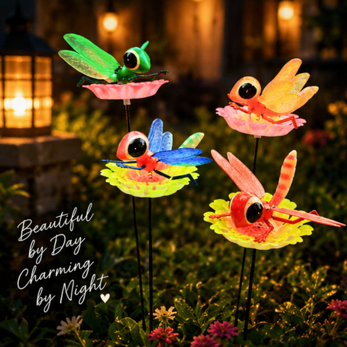 (Set of 4) Dragon Fly on Flower Sticks