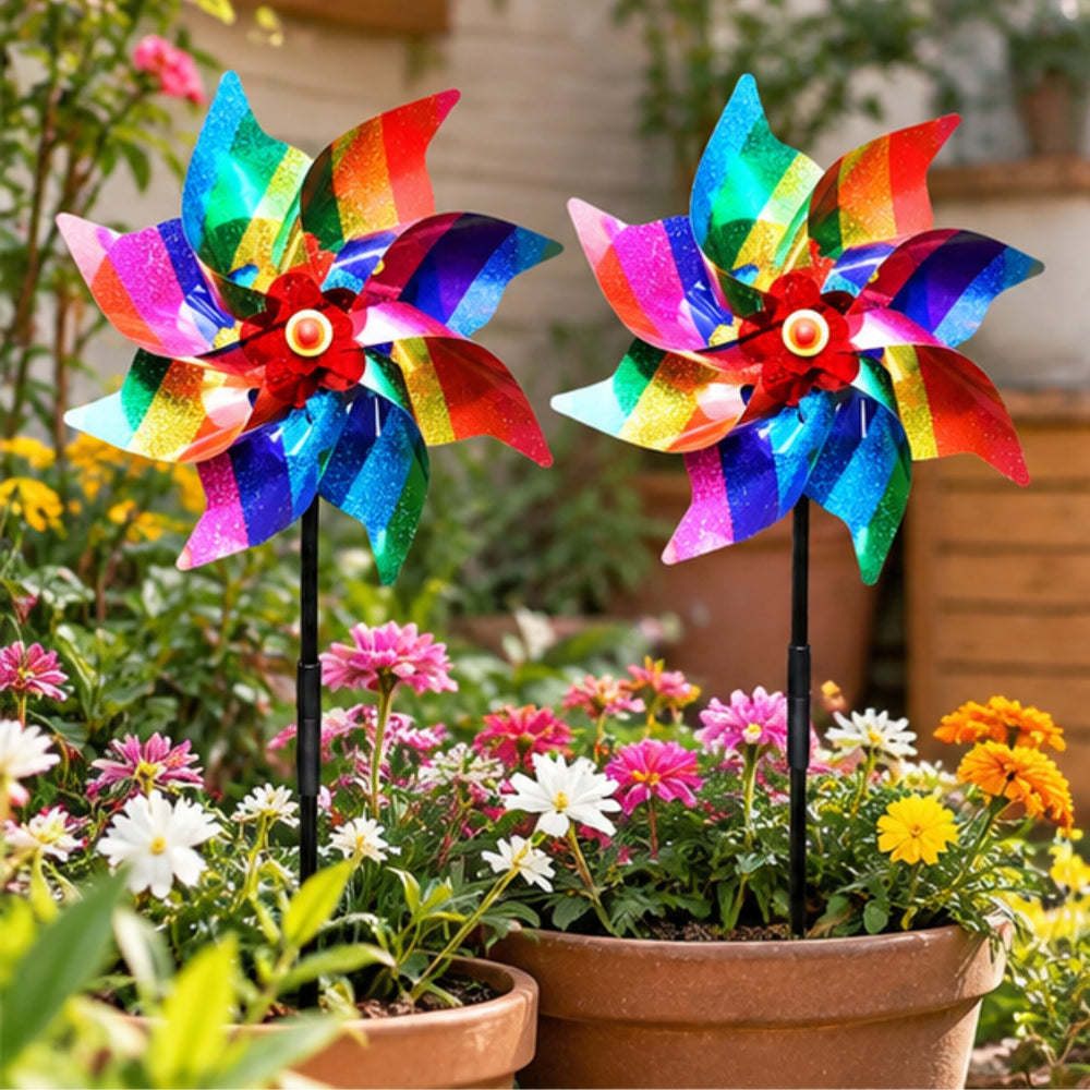 2 Pc Colorful Garden Windmill Pinwheel Decorative Garden Spinner