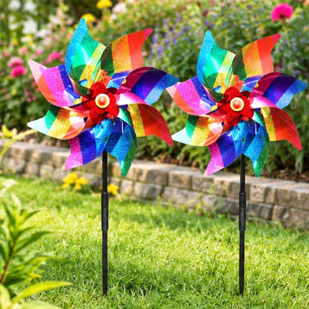 2 Pc Colorful Garden Windmill Pinwheel Decorative Garden Spinner