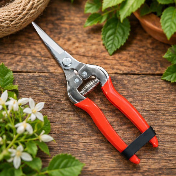 Heavy-Duty Red-Handled Garden Pruning Shears with Spring Action – Precision Plant & Flower Trimmer