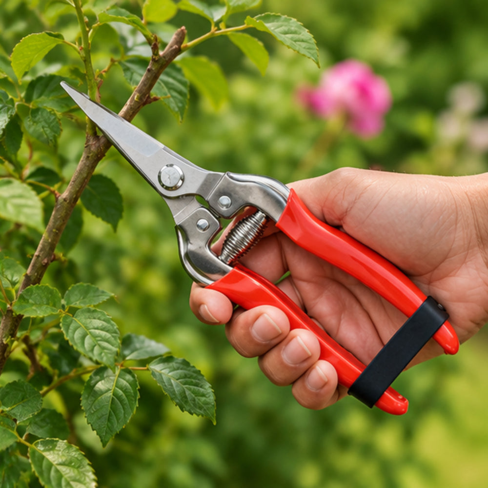 Heavy-Duty Red-Handled Garden Pruning Shears with Spring Action – Precision Plant & Flower Trimmer