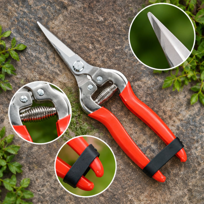 Heavy-Duty Red-Handled Garden Pruning Shears with Spring Action – Precision Plant & Flower Trimmer