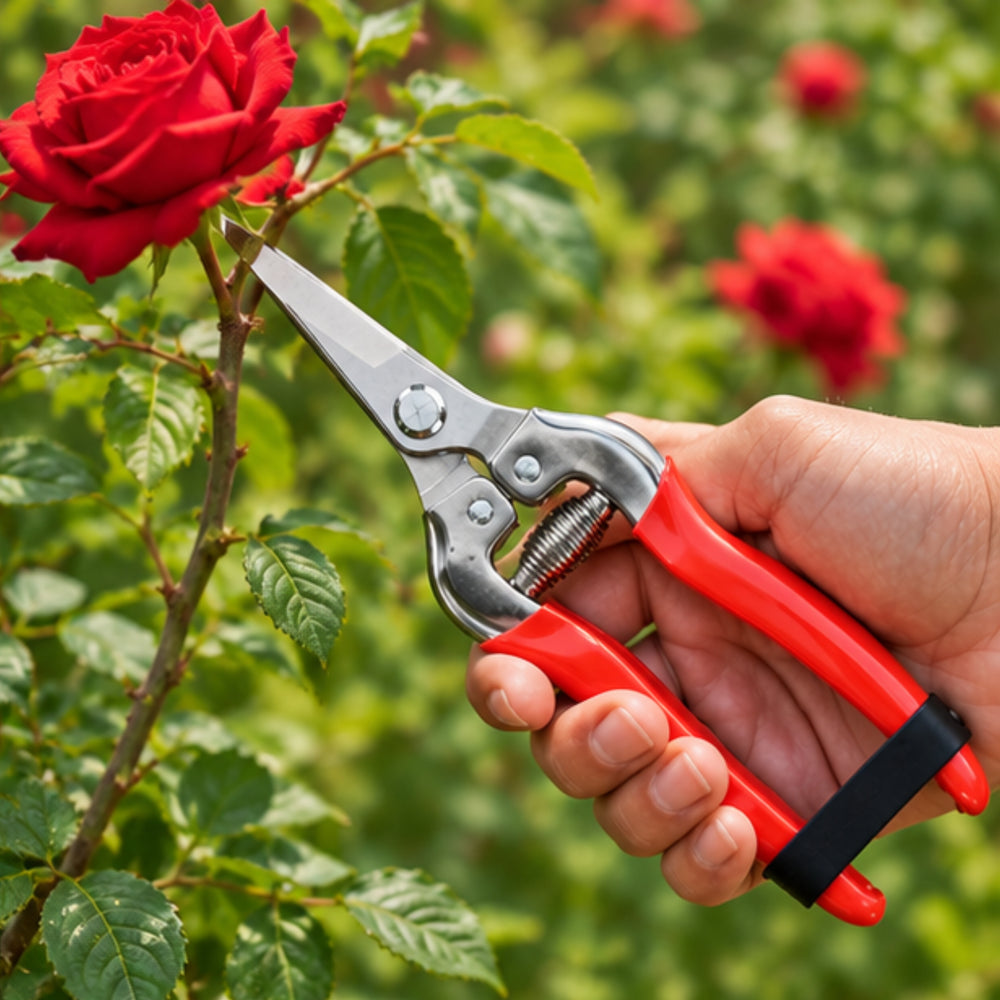 Heavy-Duty Red-Handled Garden Pruning Shears with Spring Action – Precision Plant & Flower Trimmer