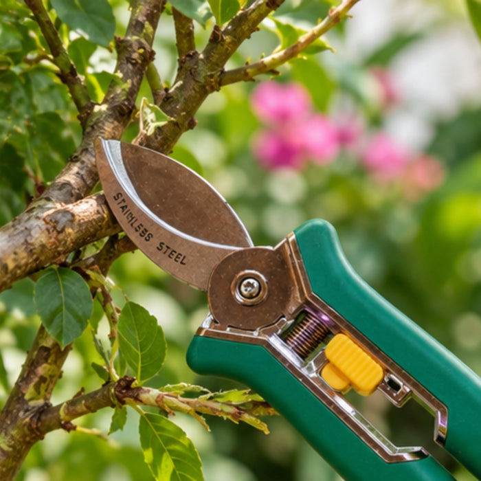 Stainless Steel Garden Pruning Shears with Green Handles – Ergonomic Trimming Tool with Safety Lock