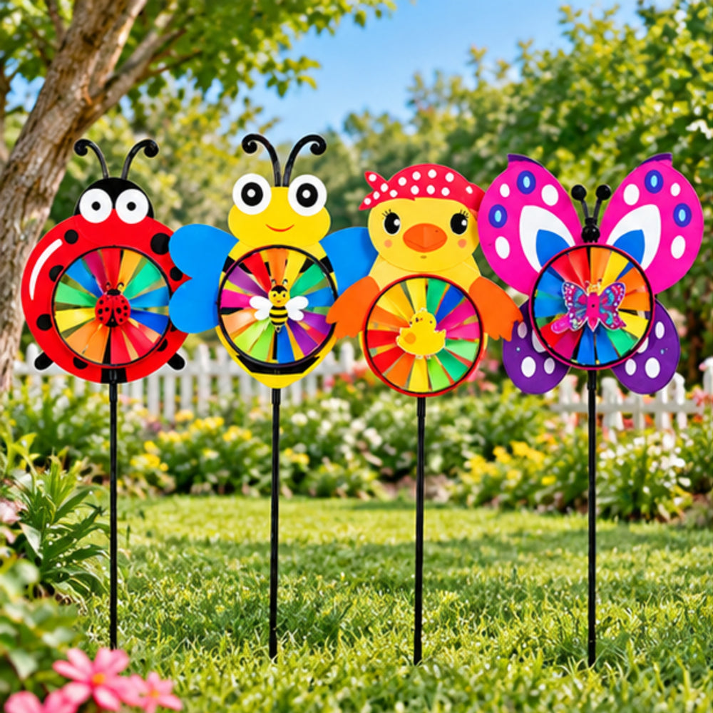 Colorful Animal Wind Spinners for Garden Decor (Set of 4) – Ladybug, Bee, Duck & Butterfly Outdoor Yard Decor