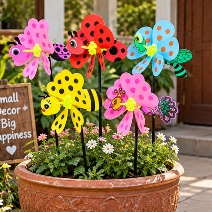 Colorful Bug & Insect Garden Pinwheels (Set of 5) – Butterfly, Ladybug, Dragonfly, Bee & Peacock Lawn Ornaments