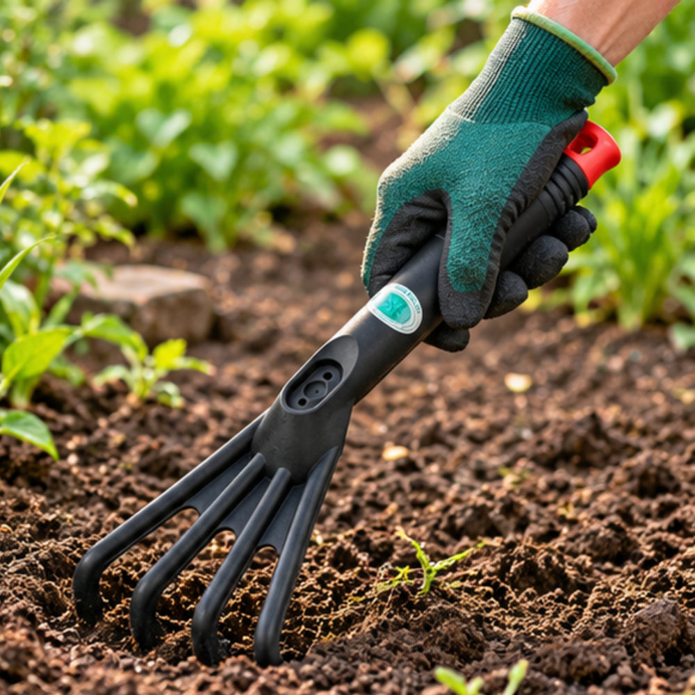 Ergonomic Hand Rake and Leaf Tiller Tool for Gardening – Weeding & Soil Cultivation