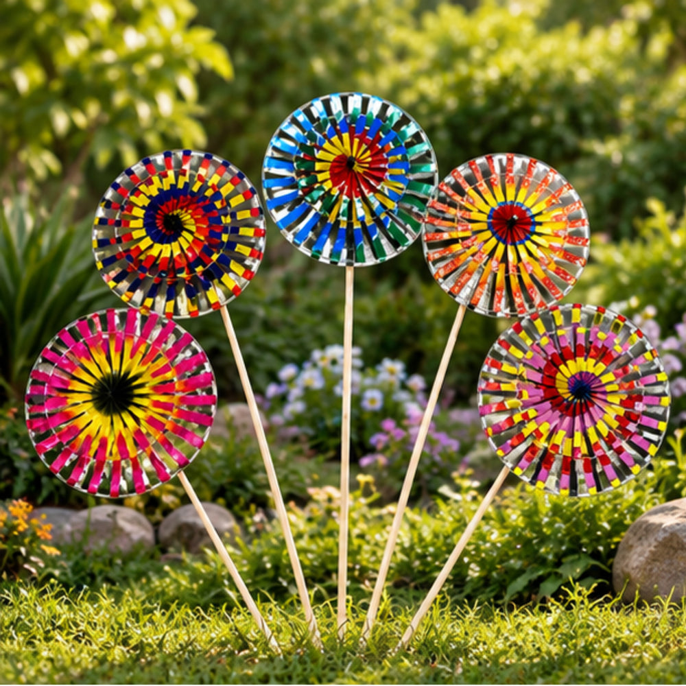 Colorful Wind Spinners for Garden Decor (Set of 2) – Holographic Multicolor Pinwheels for Lawn, Patio & Balcony