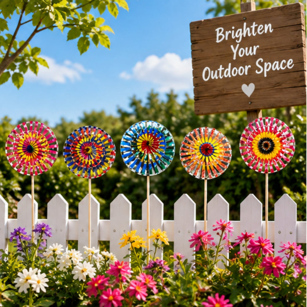 Colorful Wind Spinners for Garden Decor (Set of 2) – Holographic Multicolor Pinwheels for Lawn, Patio & Balcony