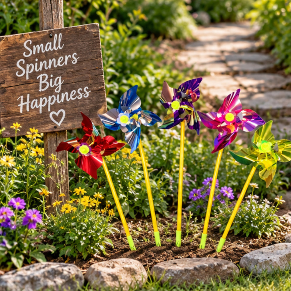 Holographic Reflective Wind Spinners (Set of 2) – Multicolor Garden Pinwheels for Lawn & Yard Decor