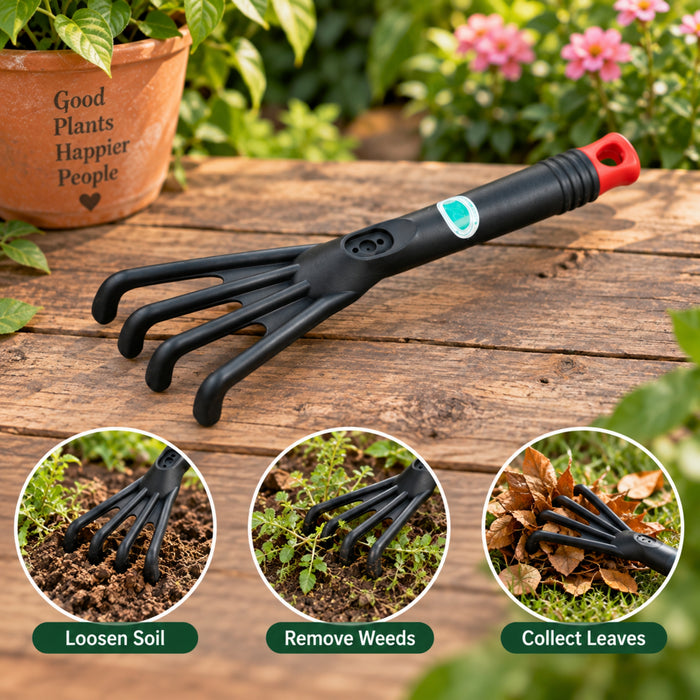 Ergonomic Hand Rake and Leaf Tiller Tool for Gardening – Weeding & Soil Cultivation