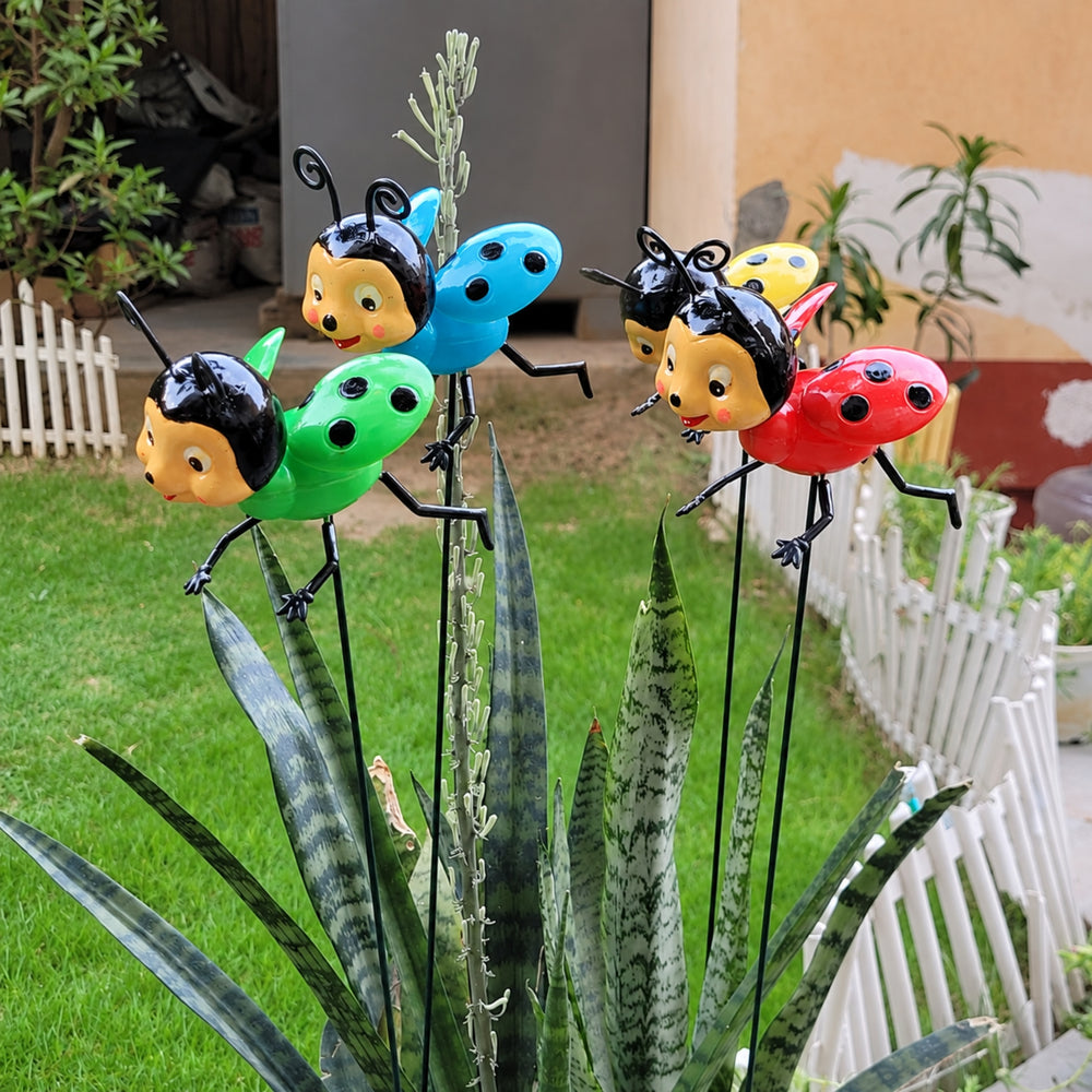 Ladybug Garden Stakes (Set of 4) – Colorful Insect Plant Sticks for Outdoor Lawn, Yard & Pot Decor
