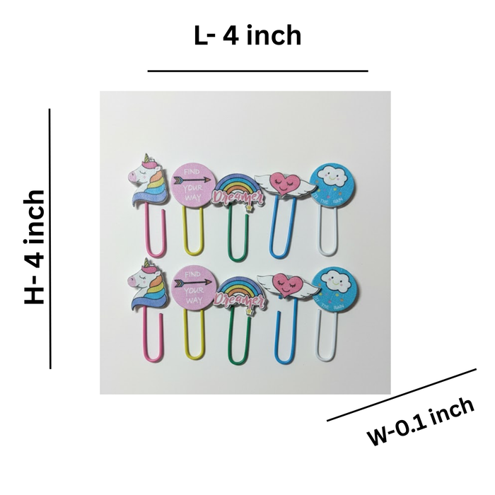 Wonderland set of 10 Cute & Colorful Decorative Paper Clips| Jumbo Bookmarks for Planners, Diaries, and Scrapbooking