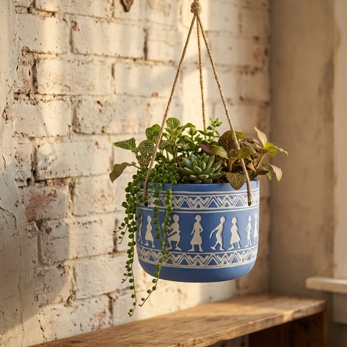 Handpainted Terracotta Planter with print design 