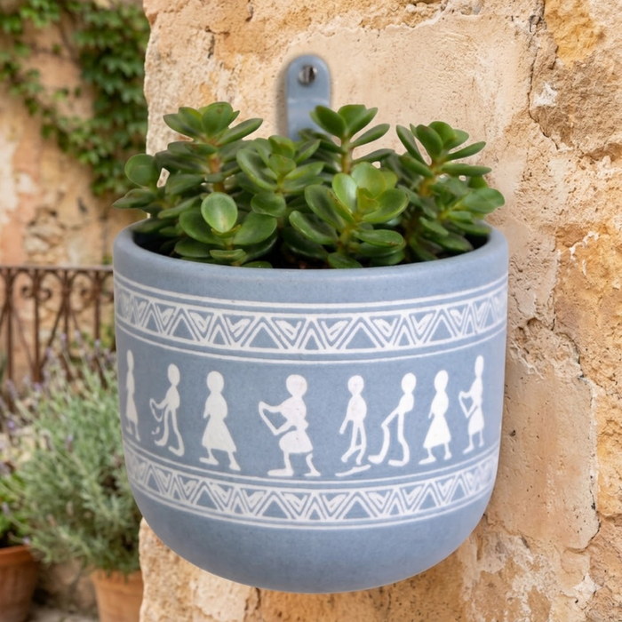 Handpainted Terracotta Planter with print design 