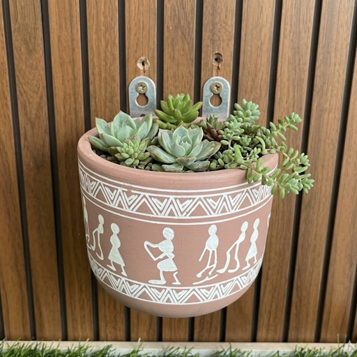 Handpainted Terracotta Planter with print design 