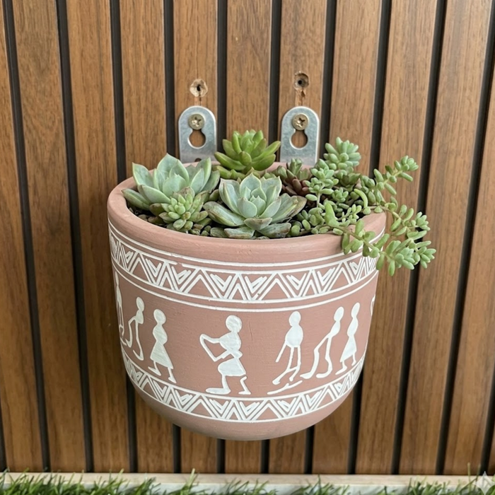 Handpainted Terracotta Planter with print design 