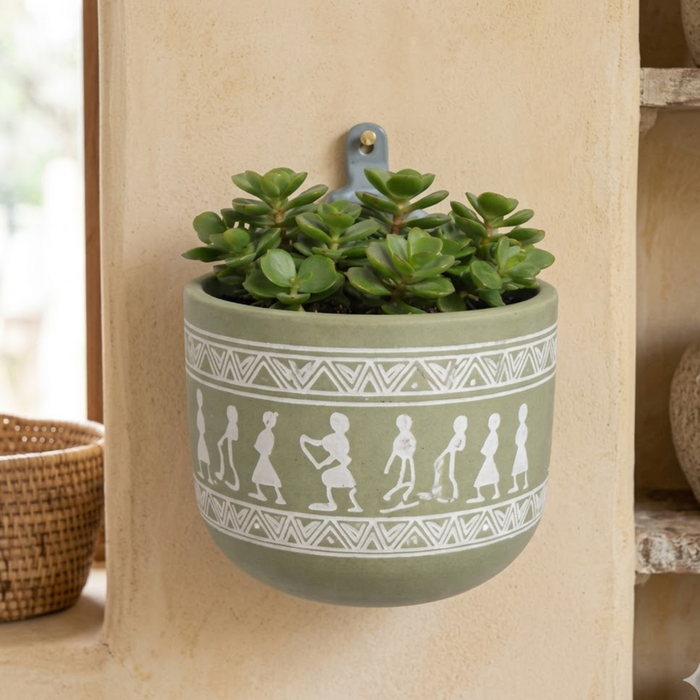 Handpainted Terracotta Planter with print design 