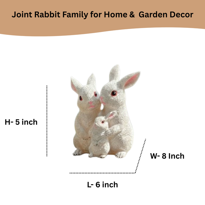 5 Inch White Rabbit Family Statue for Garden Décor|Outdoor Décor for Garden, Yard, Lawn, Patio| Gifting Purpose| Balcony Decoration