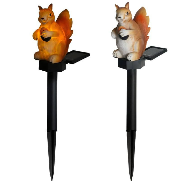 Solar Squirrel Garden Stake Lights, Set of 2 – Decorative Waterproof Outdoor LED Resin Path Lights for Yard, Lawn, and Patio Decor