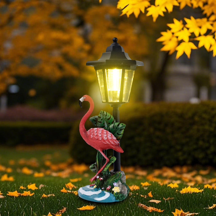 Solar Powered Flamingo Garden Statue with Decorative LED Street Lamp – Tropical Outdoor Pathway Light & Yard Ornament