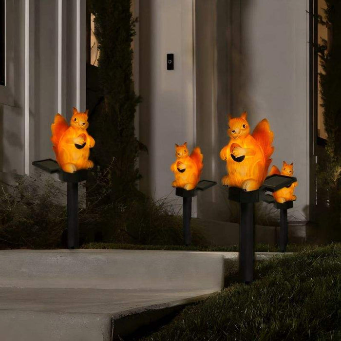 Solar Squirrel Garden Stake Lights, Set of 2 – Decorative Waterproof Outdoor LED Resin Path Lights for Yard, Lawn, and Patio Decor