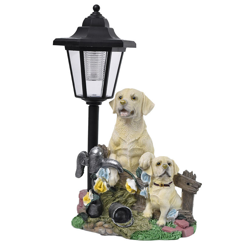 Solar Powered Golden Retriever Garden Statue Lamp Post Solar Light