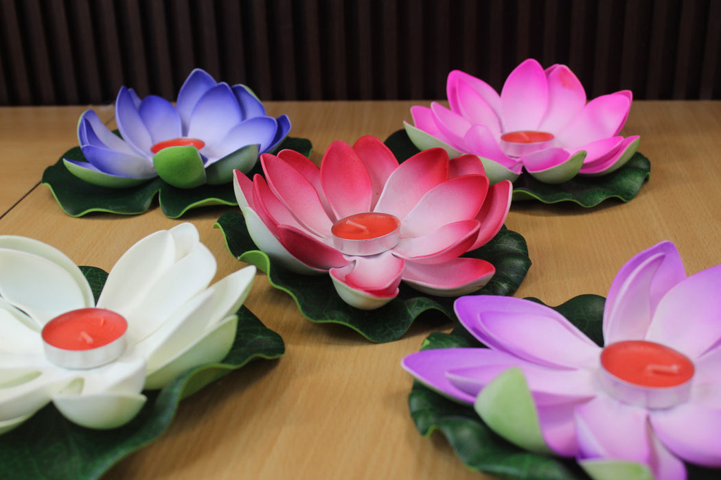 Wonderland Multicolor Decorative Lotus Flower Candles – Pack of 5 Tealight Candles for Home Décor | Festival Decoration | Gifting | Meditation Use