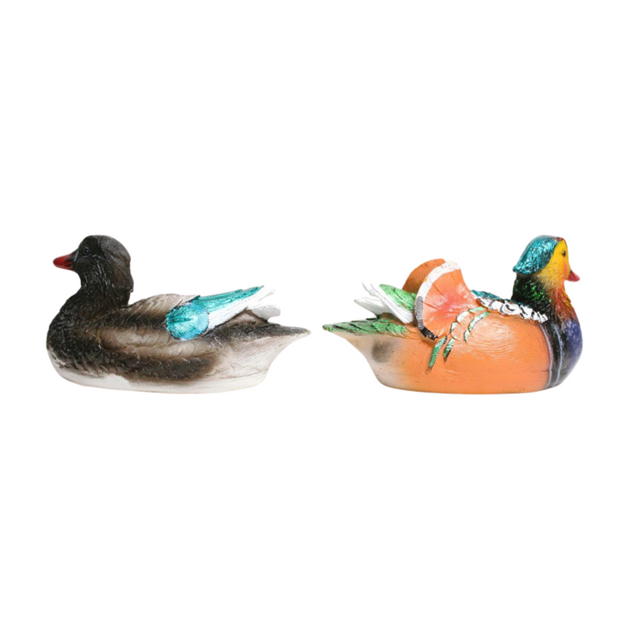 Wonderland SET of 2 Floating Mandarin Ducks Statue, made of resin, small size, perfect for ponds, water body or decoration