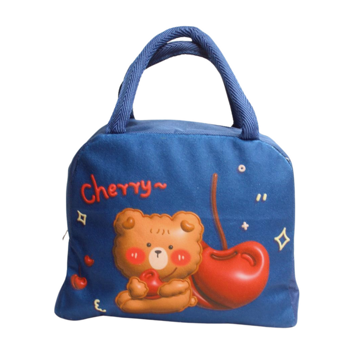 Wonderland Cute 3D cartoon animal insulated lunch bag (Blue)(Teddy Print)