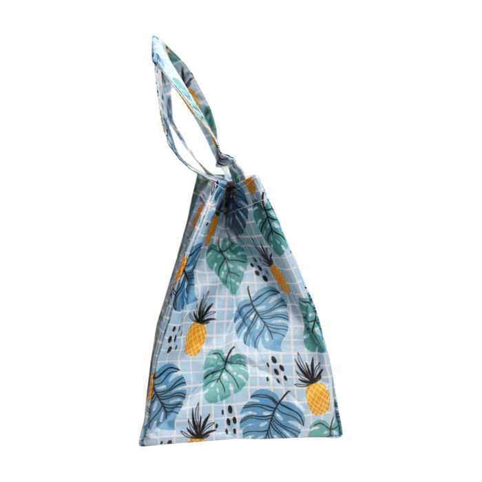 Wonderland Thermal insulated canvas tote lunch bag(Light Blue leave Pineapple Print)