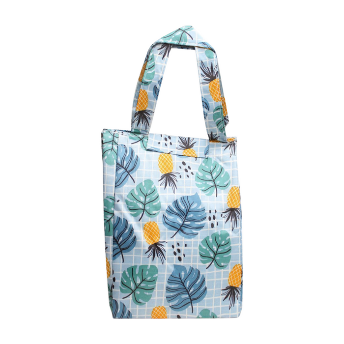Wonderland Thermal insulated canvas tote lunch bag(Light Blue leave Pineapple Print)